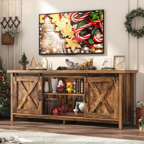 Miniatura 3 de Soporte de TV de granja para TV de 65 pulgadas con puerta corrediza de granero, centro de entretenimiento de madera rústica, gabinete de consola