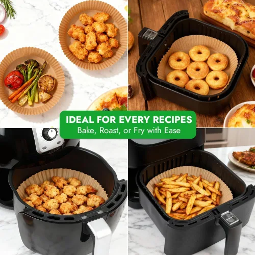 Miniatura 8 de BYKITCHEN 300 PCS forros desechables pequeños para freidora de aire de 2 a 5 QT, forros redondos de papel pergamino para freidora de aire