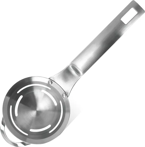 Separador de huevos de acero inoxidable: filtro blanco de yema de huevo para huevos crudos, divisor de huevos de 6 agujeros con mango extendido,