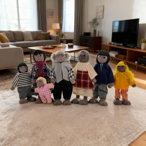 Miniatura 8 de HYSTYLE Paquete de 7 Figuras de Madera para Casa de Muñecas Familia Muñecos Familiares Figuras de Juego de Simulación, Juego de Rol Familiar Juego