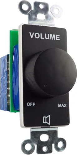 Miniatura 2 de Rockville VOL7035 Controlador de zona de control de volumen de pared negro de 35 W 70 V, atenuación de 11 pasos, acabado negro de 1 banda, diseño