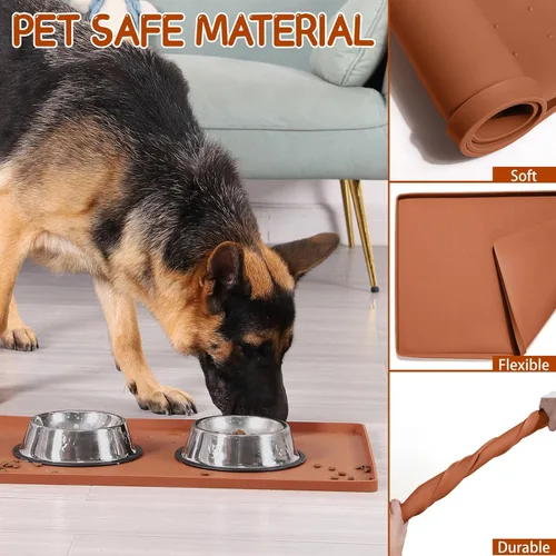 Miniatura 5 de MateeyLife Tapete de silicona para comida para gatos y perros para pisos, impermeable, antideslizante para alimentos y agua, tapete de alimentación