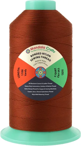 Miniatura 246 de Mandala Crafts - Hilo de nailon para coser cuero, tapicería, mezclilla y para trenzar el pelo; resistente, 1500 yardas, tamaño 69 T70 Marrón