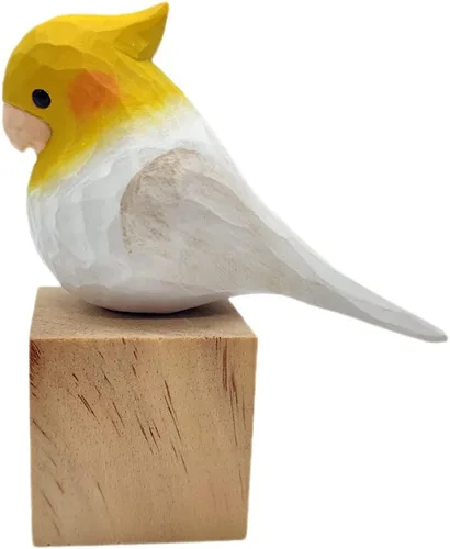 Miniatura 18 de Figura de pájaro de madera Azure Tit, tilo tallado a mano, marrón claro, decoración moderna para el hogar, regalo de pájaro