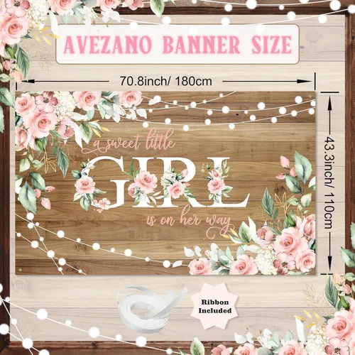 Miniatura 2 de Avezano Cartel rústico para baby shower con texto en inglés "A Sweet Little Girl is on Her Way", decoración de fiesta de baby shower, pancarta