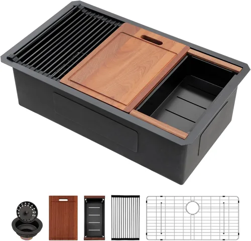 Miniatura 32 de Sarlai 33 Fregadero de Cocina Empotrado - Fregadero de 33 x 19 Pulgadas Bajo Encimera Estación de Trabajo de Profundidad Sencillo Tazón 16 Calibre