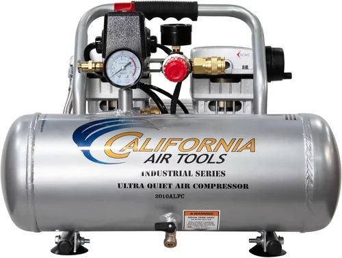 California Air Tools 2010ALFC Compresor de aire ultrasilencioso y sin aceite de 1.0 HP, tanque de aluminio de 2 galones, nivel de ruido de 60 dBA,