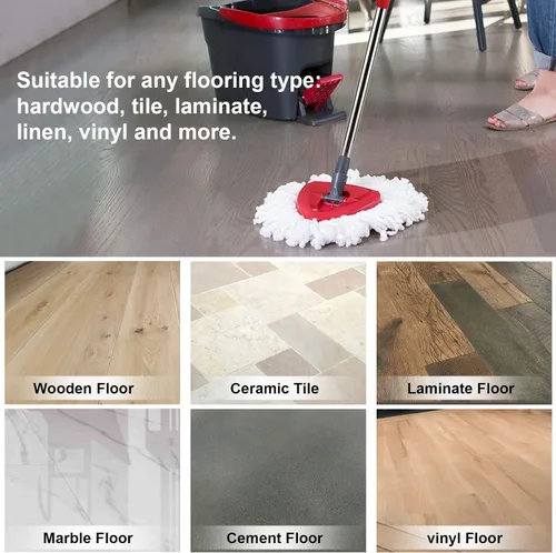 Miniatura 4 de Cabezal de repuesto para trapeador giratorio con 1 base giratoria y 1 mango. Recambios de fregona EasyWring compatibles con SpinMop triangular