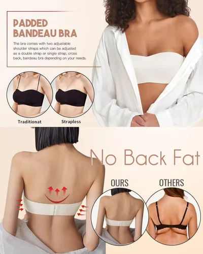 Miniatura 3 de WOWENY Sujetadores sin tirantes para mujer, brasier sin varillas, brasier de silicona antideslizante, sin costuras, acolchado, cómodo tubo superior