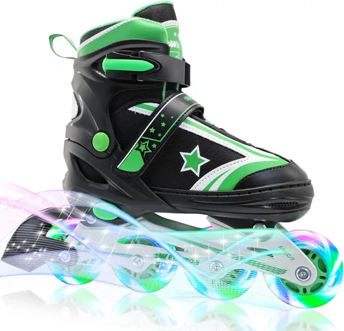 Patines en línea para niños y niñas de 6 a 12 años, patines ajustables para principiantes con ruedas iluminadas para niños, jóvenes y adolescentes