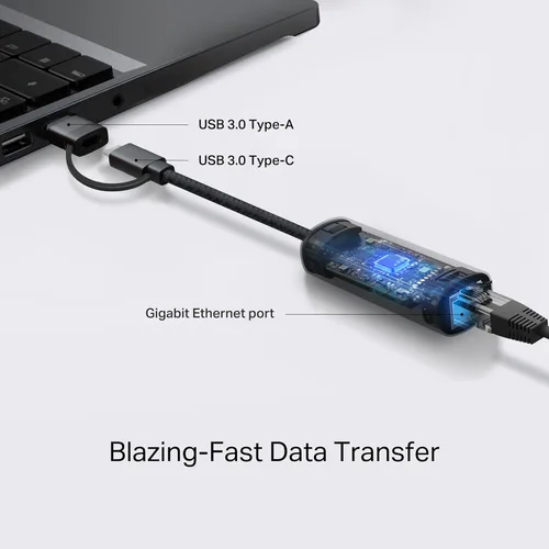 Miniatura 4 de TP-Link Adaptador USB 3.0 y USB C a Ethernet 2 en 1, RJ45 Gigabit LAN, Plug & Play, funda de aluminio, adaptador Ethernet para laptop, Thunderbolt