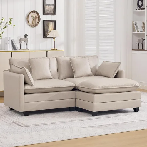 Miniatura 59 de Otomán de Sofá Moderno de Chenille Nube de 35'', Otomán Rectangular para Sofá Seccional Modular, Beige
