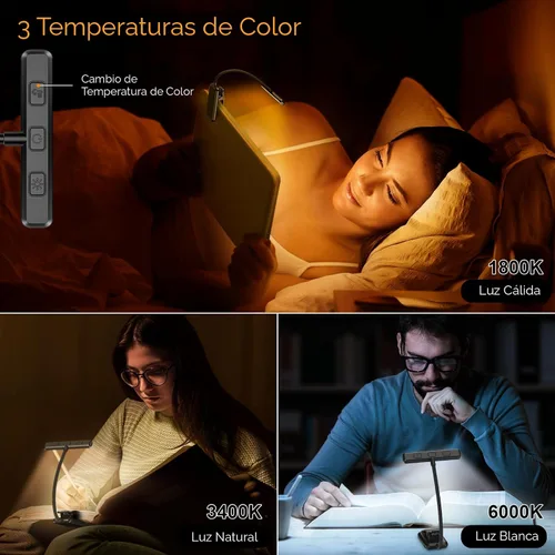 Miniatura 3 de Gritin Luz de Lectura Recargable de 19 LED para Leer en la Cama con Función de Memoria, Cuidado de los Ojos, 3 Temperaturas de Color, Brillo