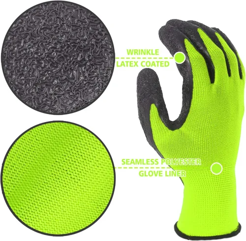 Miniatura 3 de Evridwear Guantes de trabajo de seguridad con recubrimiento de goma de látex arrugado aplicado a mano para hombres y mujeres, uso general múltiple