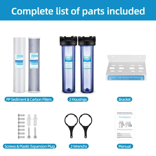 Miniatura 5 de Geekpure Sistema de filtro de agua de 3 etapas para toda la casa con carcasa transparente de 20 pulgadas, 4.5 x 20 pulgadas, 5 micrones, 1 pulgada