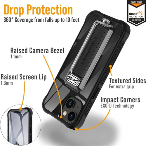Miniatura 5 de Scooch® Wingman - Funda para iPhone 13 con soporte, funda con función atril 5 en 1, protección contra caídas de grado militar, soporte emergente