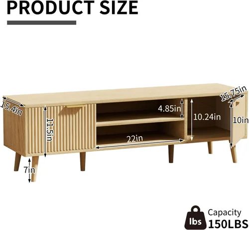 Miniatura 2 de SHGJ&SOFT Soporte de TV para 60/65 pulgadas, centro de entretenimiento bohemio moderno de mediados de siglo con 2 gabinetes y estantes abiertos, De