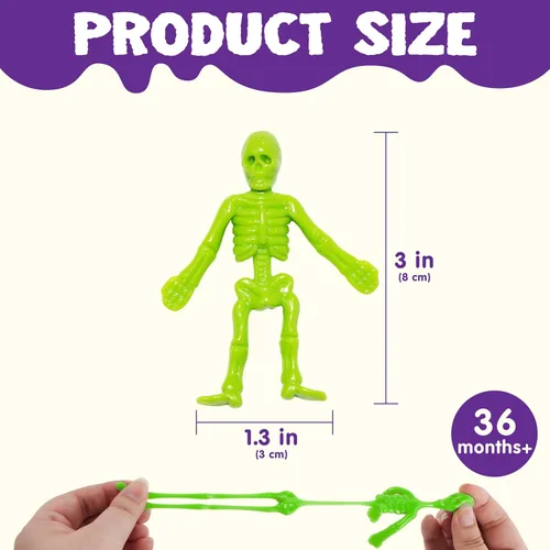 Miniatura 5 de JOYIN 72 piezas de esqueletos elásticos de Halloween, juguetes para aliviar el estrés de Halloween, 9 colores, juguetes elásticos de calavera