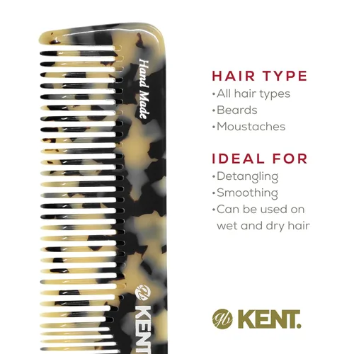 Miniatura 6 de Kent 16T TW Dientes finos y anchos para el aseo diario, peine de peinado hecho a mano para todo tipo de cabello, peine desenredante de cabello