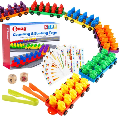 Miniatura 10 de Bmag Contando osos con tazas de clasificación a juego, juegos de aprendizaje de matemáticas preescolar con 2 dados, juguete educativo STEM