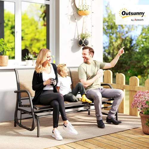 Miniatura 2 de Outsunny Banco planeador de patio para 3 personas, columpio para porche al aire libre con 3 asientos, tela de malla transpirable, marco de metal