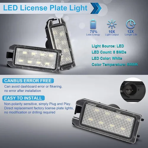 Miniatura 3 de Conjunto de lámpara LED para placa de matrícula compatible con Grand Cherokee WK 6000K 2014-2021, color blanco, paquete de 2