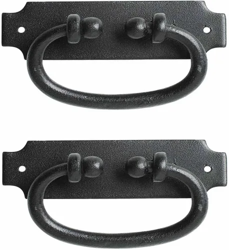 Miniatura 10 de Renovators Supply Manufacturing Tiradores de gabinete de 5.25 pulgadas de hierro forjado negro con anillo para cajones y herrajes de montaje