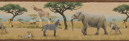Miniatura 2 de Jungle Savannah - Papel tapiz de león, leopardo, elefante, jirafa, cebra, hermoso animal realista, diseño moderno, rollo de 15 x 8 pulgadas