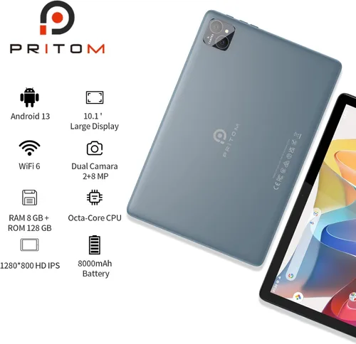 Miniatura 2 de PRITOM TAB11 Tablet Android de 10 pulgadas, Octa-Core, 128GB, WiFi6, pantalla HD IPS, cámara dual, Bluetooth, FM, USB C, tableta con funda