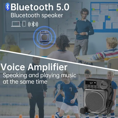 Miniatura 3 de Amplificador de voz inalámbrico para profesores, amplificador de voz original, micrófono de alambre con 2 micrófonos, megáfono de altavoz portátil