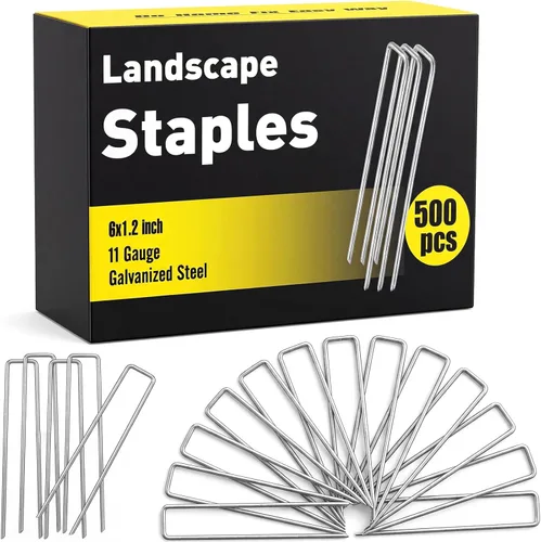 Paquete de 500 grapas de jardín de 6 pulgadas, estacas galvanizadas de calibre 11, grapas de césped para césped, paisajismo, tela, valla, tienda de