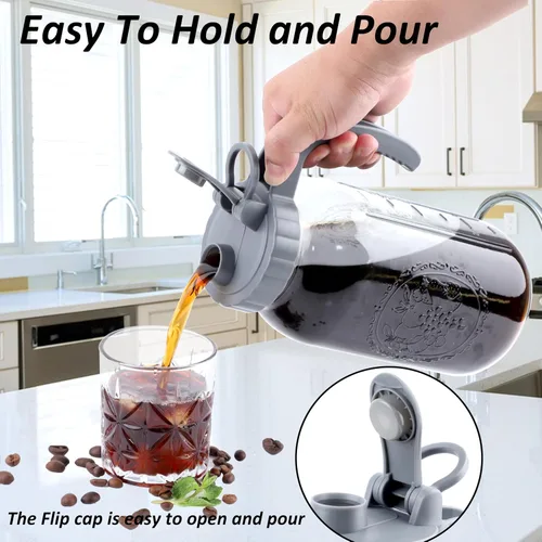 Miniatura 4 de Cafetera fría de 64 onzas, paquete de 2 jarras de cerveza fría con infusor de 2 cuartos de galón de boca ancha, cafetera helada con tapa de boquilla