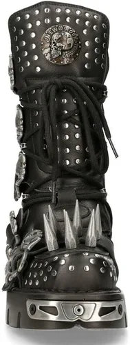 Miniatura 4 de New Rock Boots 1535-S1 - Botas góticas de cuero negro metálico con tachuelas para mujer