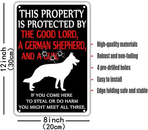 Miniatura 2 de Letrero de Metal Cuidado con el Perro - Letreros de Advertencia Divertidos para Propiedad Protegida por Pastores Alemanes - Letrero de Hojalata