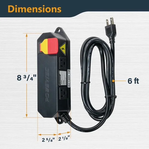 Miniatura 2 de Powertec Interruptor de seguridad para herramientas eléctricas de doble salida - Interruptor de paleta de 120V 15A con cerradura de llave