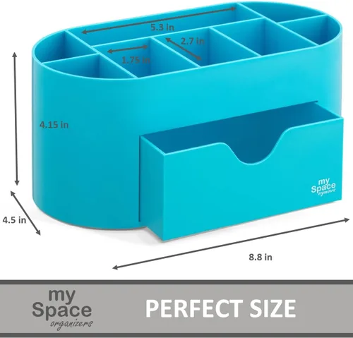 Miniatura 6 de My Space Organizers Organizador de escritorio azul para suministros de oficina y accesorios de escritorio, soporte para bolígrafos, organización