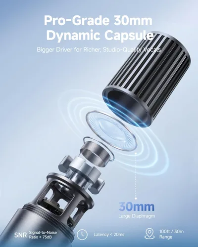 Miniatura 2 de Ikarao Micrófono inalámbrico con receptor de doble canal y estuche de almacenamiento autolimpiante UV, 2 micrófonos dinámicos de mano, batería de 20