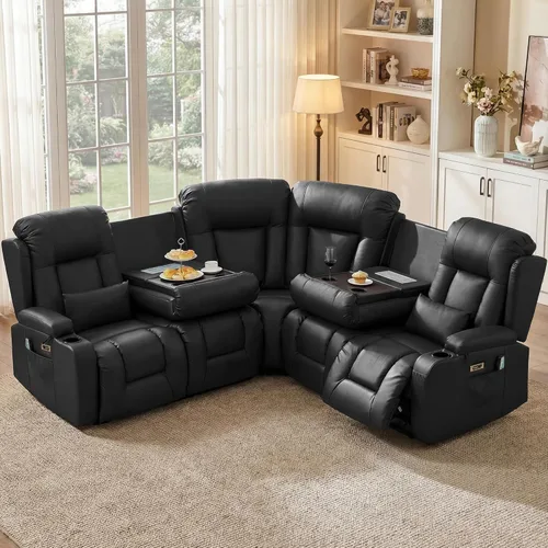 Miniatura 19 de TUNYI Sofá Reclinable Eléctrico Loveseat con Masaje y Calor, Asientos de Cine en Casa con Consola, Sofá Reclinable RV Loveseat con USB/Toma
