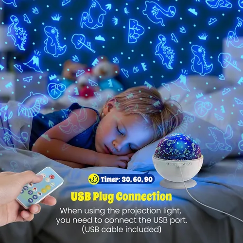 Miniatura 4 de Proyector de luz nocturna, luz nocturna para habitación de niños con control remoto y temporizador, rotación de 360°, 3 películas de proyección, 18