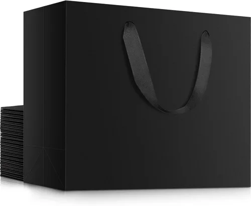 Miniatura 53 de EUSOAR Bolsas de regalo grandes negras, paquete de 12 bolsas de papel de compras de 16 x 6 x 12 pulgadas con asas, bolsa de mercancía de papel kraft