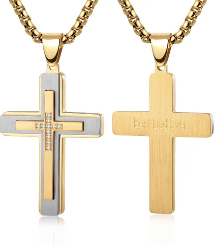 PAITAIN Regalos para el día del padre para hombres, collar de cruz para padre, papá, marido, novio de esposa, hija, novia, hijo, regalos para