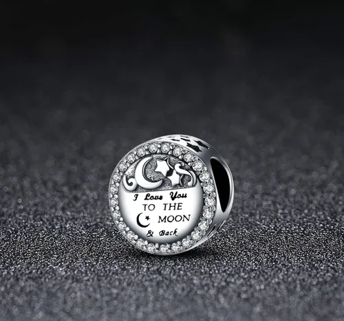 Miniatura 5 de MUERDOU Collar de pulsera de plata de ley 925 con dije de "I Love You to the Moon and Back Charm" para mujer
