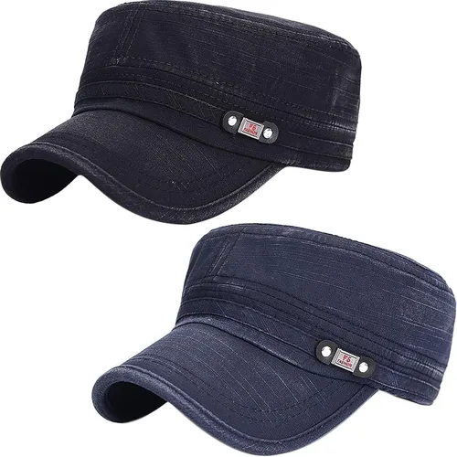 Miniatura 13 de Gorra militar unisex, estilo cadete, ajustable, de algodón lavado, con parte superior plana, gorra de béisbol