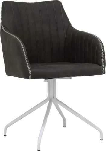 Calico Designs Adelaide - Silla giratoria de oficina con respaldo medio, tapicería de gamuza sintética gris oscuro, patas de metal blanco, capacidad