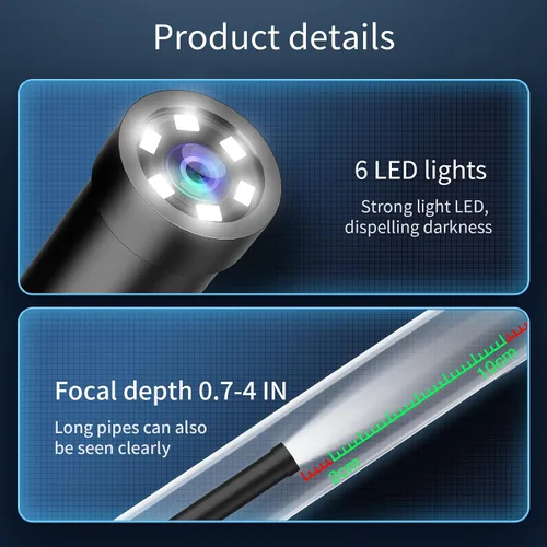 Miniatura 3 de Cámara de endoscopio con luz, boroscopio con 6 luces LED, endoscopio con cámara de serpiente semirrígida de 9.8 pies, cámara de inspección