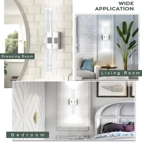 Miniatura 8 de Aipsun Lámparas de baño, luces cromadas con cristal de burbujas, accesorios de iluminación modernos de 19.7 pulgadas, accesorios de iluminación