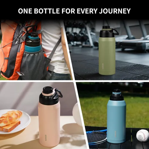 Miniatura 6 de BJPKPK Botella de agua aislada de 36 onzas, botellas de acero inoxidable con tapa de boquilla a prueba de fugas, jarra de agua grande de boca ancha