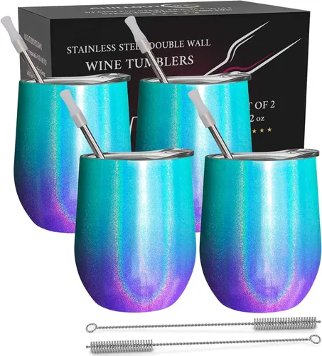 Miniatura 36 de CHILLOUT LIFE Vasos Térmicos de Vino de Acero Inoxidable de 12 oz Paquete de 2 - Vasos de Vino con Aislamiento al Vacío de Doble Pared con Tapas