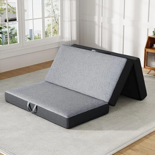 Miniatura 11 de Colchón triple tamaño Queen de 4 pulgadas – Colchón plegable de espuma viscoelástica para campamento, viajes, casa rodante, cama de invitados