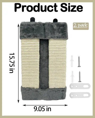 Miniatura 2 de VCEPJH Rascador de esquina para gatos, paquete de 2 tablas de rascar de sisal natural montadas en la pared, almohadillas de arañazos para gatos